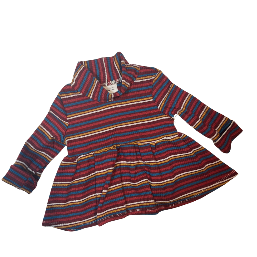 Burgundy Stripe Peplum Mock Neck