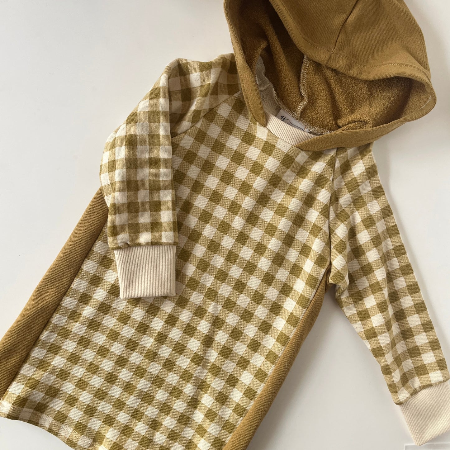 Hooded Gingham French Terry Sweatshirt Dress